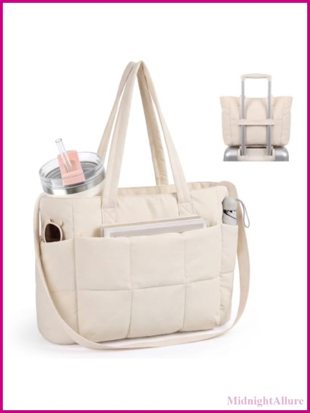 Quilted Nylon Puffer Tote Bag Large Crossbody Shoulder Bag for Work Gym Travel